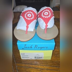 Jack Rogers Blair Sandals Coral White Whipstitch Sz 11M- NIB